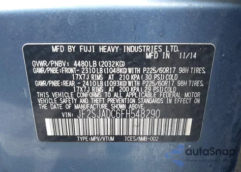 2015 Subaru Forester 2.5I Premium from USA, damaged, VIN JF2SJADC6FH548290
